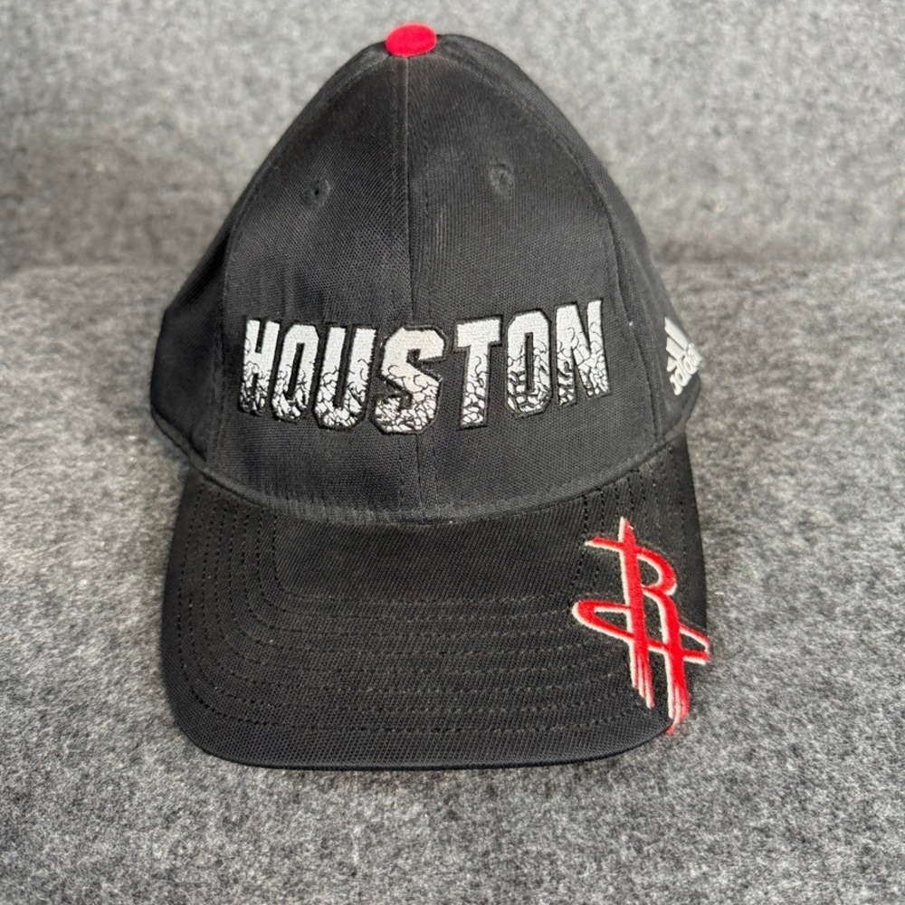 Adidas Houston Rockets NBA Hat Mens L/XL Black Red Stretch Fit Cap Basketball